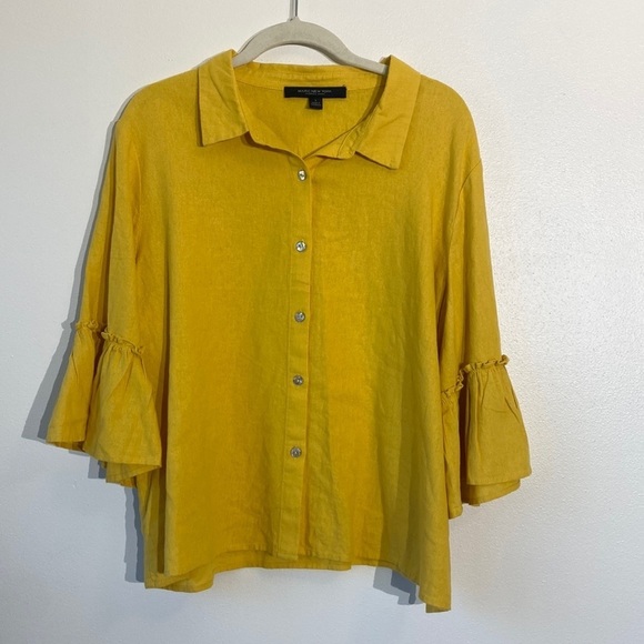 Marc New York Tops - Marc New York Linen Viscose Button Down Blouse Top with Shell Buttons Size Large